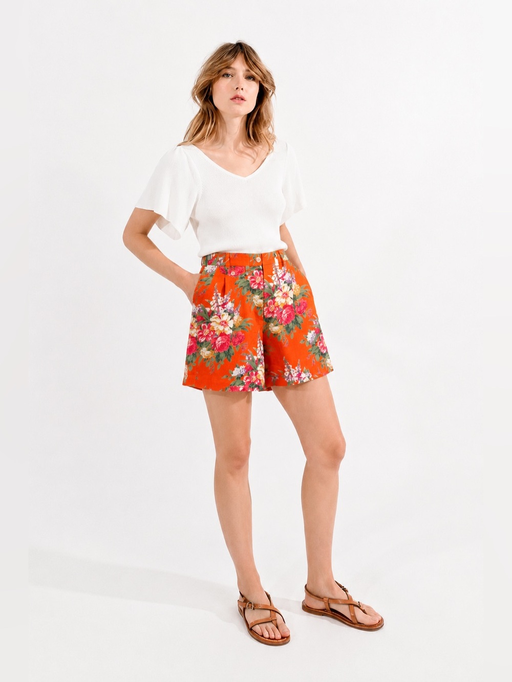 Vintage Ralph Lauren 100% Linen Cabbage Rose Floral Shorts High Rise *125